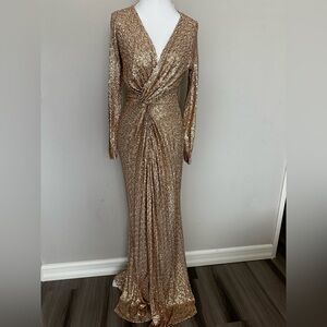 Hot Miami Styles Gold Long Sleeve Dress
